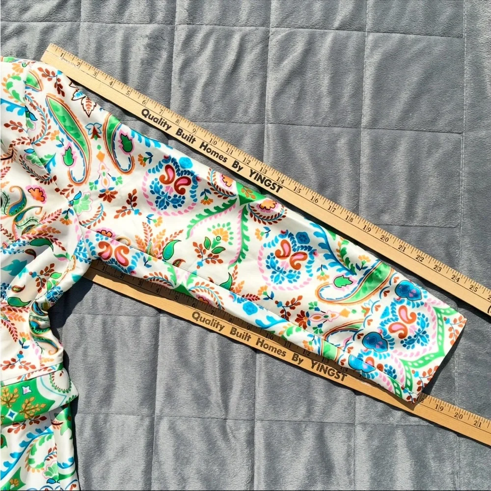 Rachel Zoe Multicolored Printed Satin Blazer & Pant Set NEW Women’s Large - Picture 16 of 16